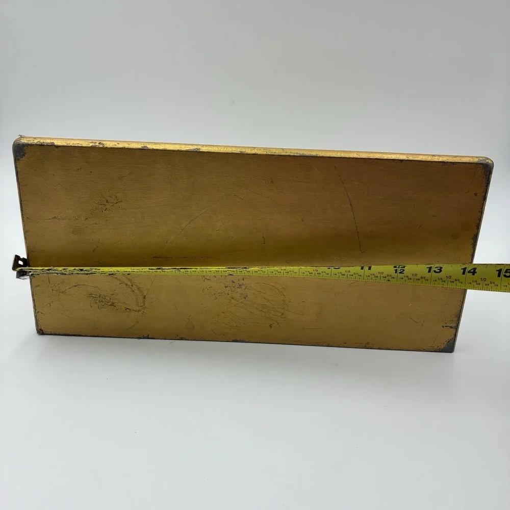 Hollywood Regency Leaves Design Gold Metal Wall Hanging Console Wood 1970s